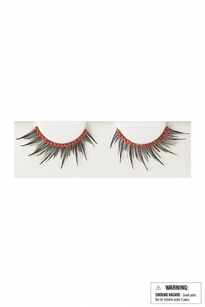Black Eyelashes with Red Rhinestones