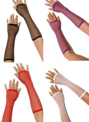 Elbow Length Fishnet Gloves - Purple