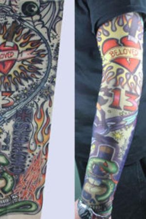 Heart of Fire and Skull Tattoo Sleeve