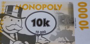 PARTS ONLY -Monopoly Here and Now UK Limited Edition Board Game - 10 x $10k Specialty Money