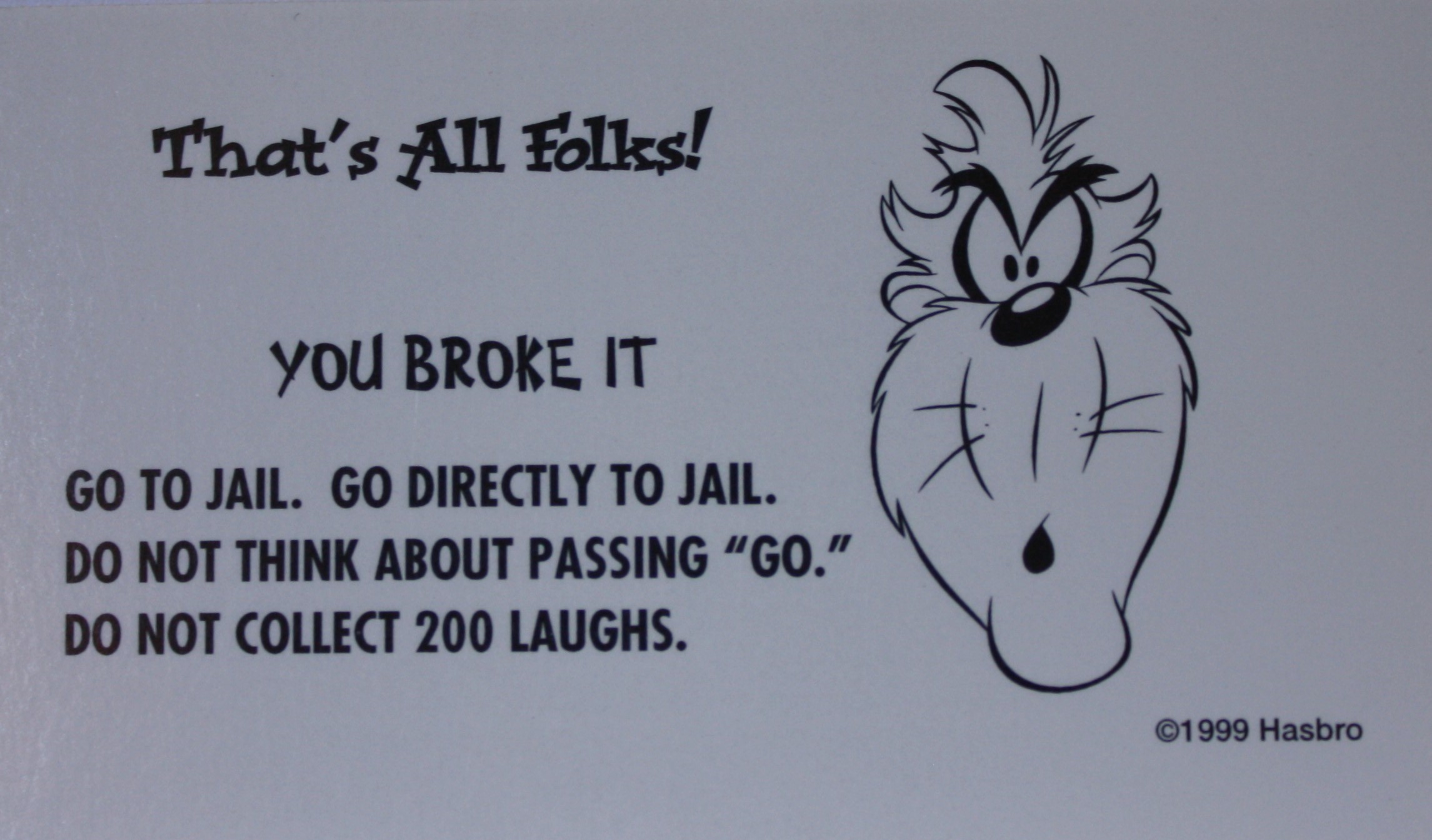 PARTS ONLY - Monopoly Looney Tunes - #10 That's All Folks Card Only