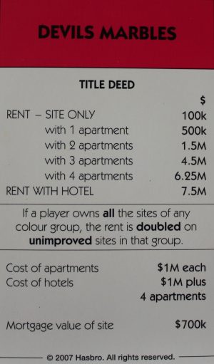 PARTS ONLY - Monopoly The Australian Here and Now Edition Board Game - (1) "Devil's Marbles" Title Deed Card Only