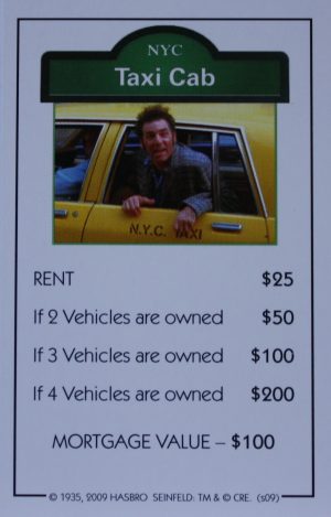 PARTS ONLY - Monopoly Seinfeld Board Game - Taxi Cab Title Deed Card Only