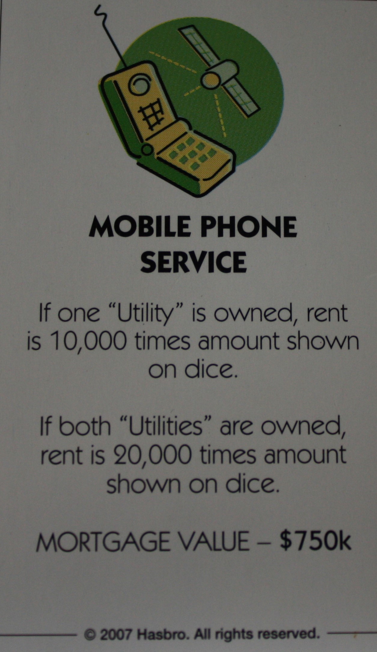 PARTS ONLY - Monopoly The Australian Here and Now Edition Board Game - (1) "Mobile Phone Service" Title Deed Card Only