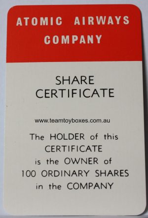 PARTS ONLY - Flutter Stock Exchange Board Game - (1) Atomic Airways Company Share Certificate Only