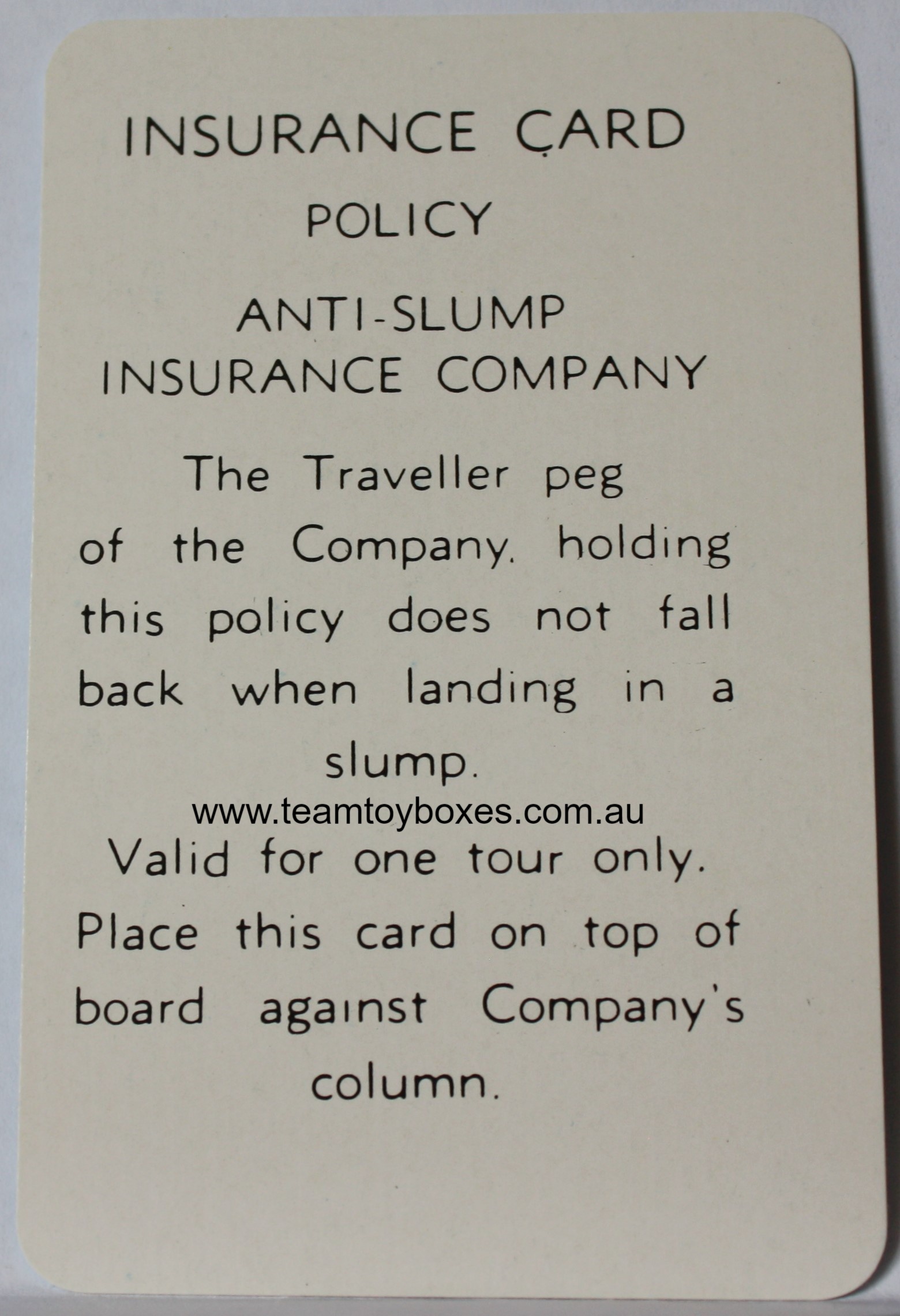 PARTS ONLY - Flutter Stock Exchange Board Game - (1) Insurance Card Policy Only