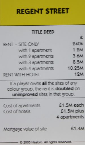 PARTS ONLY -Monopoly Here and Now UK Limited Edition Board Game - Regent Street Title Deed Card