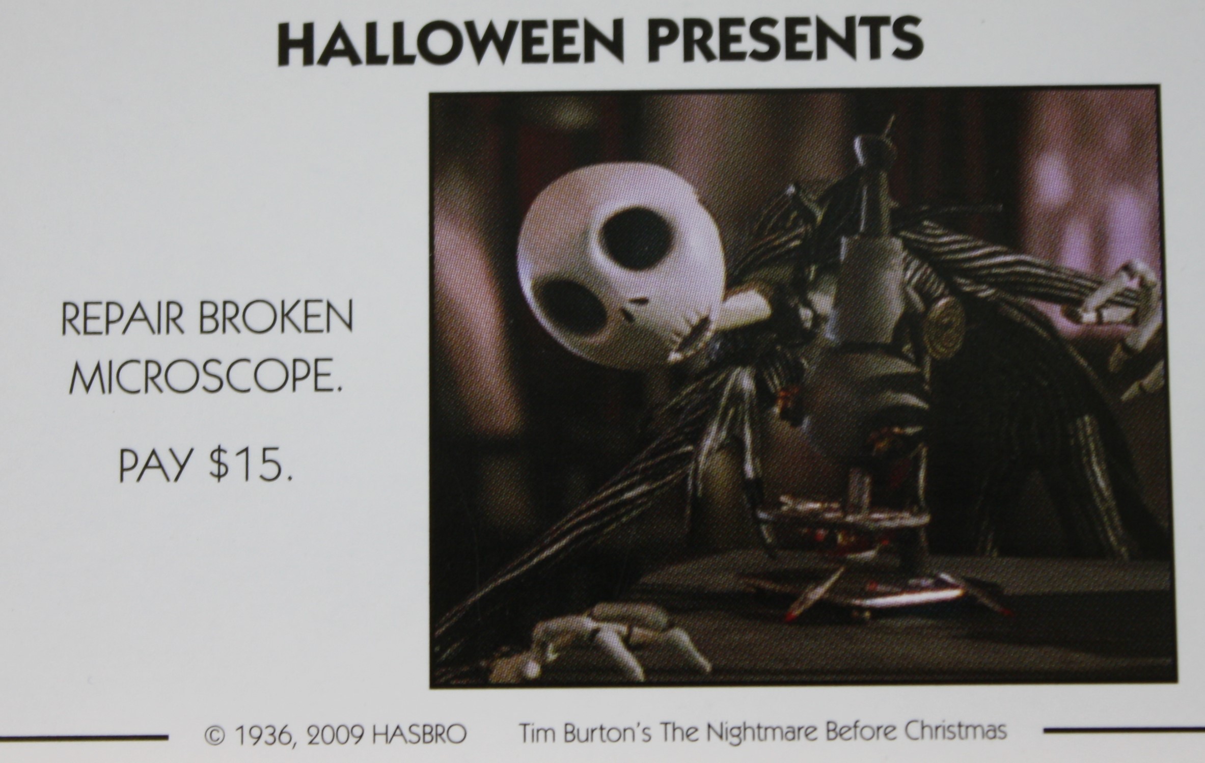 PARTS ONLY - Monopoly Tim Burton's The Nightmare Before Christmas Board Game - #15 Halloween Presents Card