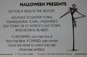 PARTS ONLY - Monopoly Tim Burton's The Nightmare Before Christmas Board Game - #3 Halloween Presents Card