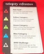PARTS ONLY - Scene It Board Game "Twilight Edition" - 4 Category Reference Cards Only