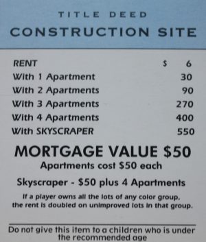 PARTS ONLY -Monopoly Board Game Spiderman Edition - "Construction Site" Title Deed Card