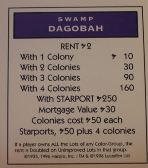 PARTS ONLY -Monopoly Star Wars Trilogy Board Game - Dagobah "Swamp" Title Deed Card