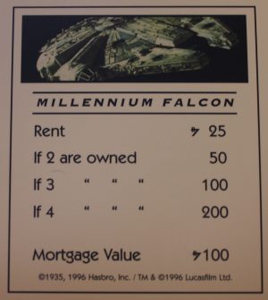 PARTS ONLY -Monopoly Star Wars Trilogy Board Game - "Millennium Falcon" Title Deed Card