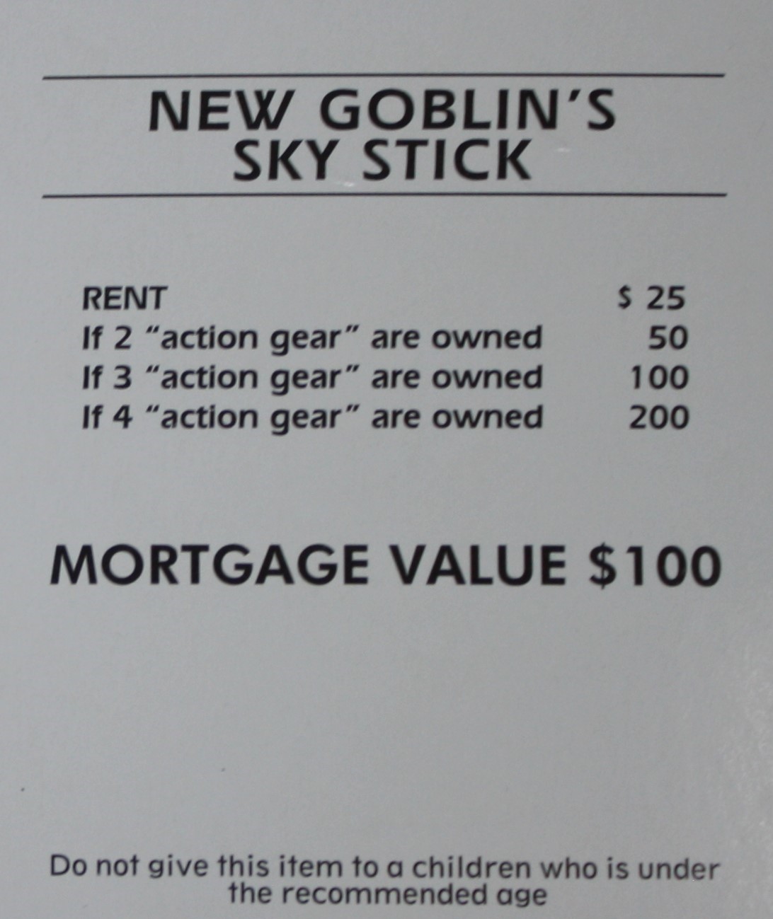 PARTS ONLY -Monopoly Board Game Spiderman Edition - "New Goblin's Sky Stick" Title Deed Card