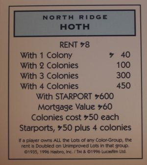 PARTS ONLY -Monopoly Star Wars Trilogy Board Game - Hoth "North Ridge" Title Deed Card