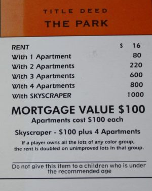 PARTS ONLY -Monopoly Board Game Spiderman Edition - "The Park" Title Deed Card