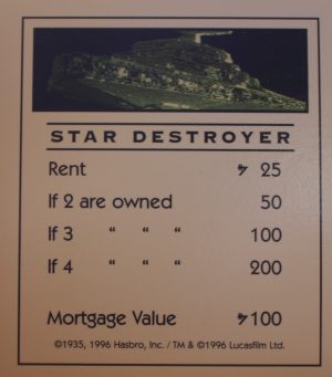 PARTS ONLY -Monopoly Star Wars Trilogy Board Game -  "Star Destroyer" Title Deed Card