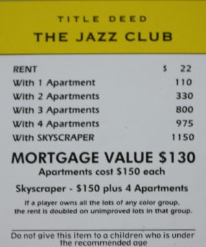 PARTS ONLY -Monopoly Board Game Spiderman Edition - "The Jazz Club" Title Deed Card