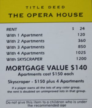 PARTS ONLY -Monopoly Board Game Spiderman Edition - "The Opera House" Title Deed Card
