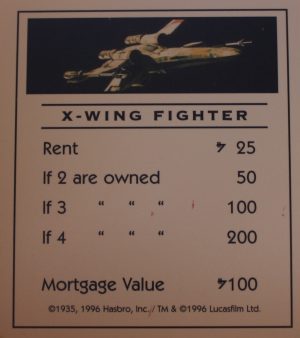 PARTS ONLY -Monopoly Star Wars Trilogy Board Game -  "X Wing Fighter" Title Deed Card