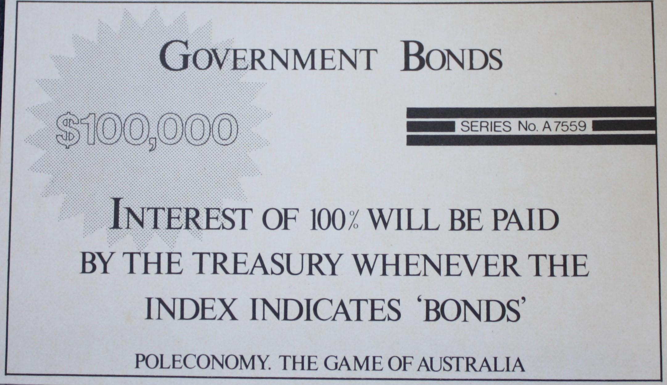 PARTS ONLY - Poleconomy Board Game - (1) Government Bond Card Only