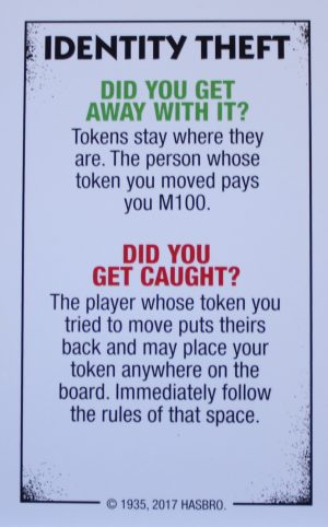PARTS ONLY - Monopoly Board Game "Cheaters" Edition - Identity Theft Card Only
