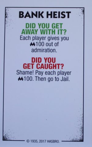 PARTS ONLY - Monopoly Board Game "Cheaters" Edition - Bank Heist Card Only