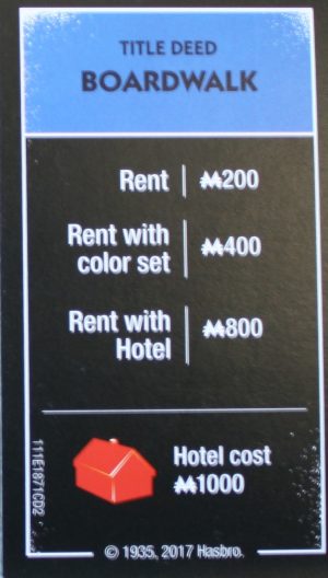 PARTS ONLY - Monopoly Board Game "Cheaters" Edition - "Boardwalk" Title Deed Card Only