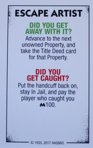 PARTS ONLY - Monopoly Board Game "Cheaters" Edition - Escape Artist Card Only