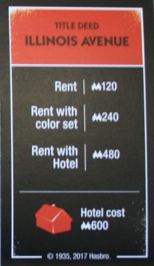 PARTS ONLY - Monopoly Board Game "Cheaters" Edition - "Illinois Avenue" Title Deed Card Only