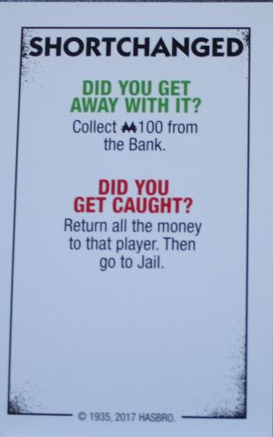 PARTS ONLY - Monopoly Board Game "Cheaters" Edition - Shortchanged Card Only