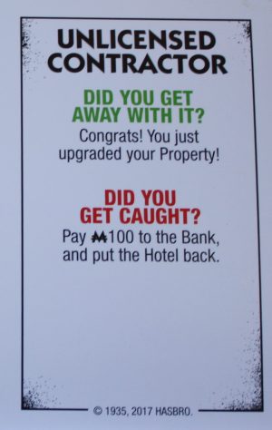 PARTS ONLY - Monopoly Board Game "Cheaters" Edition - Unlicensed Contractor Card Only