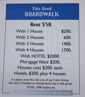 PARTS ONLY - Monopoly Board Game 2000 Millennium Tin Edition - (1) Boardwalk Title Deed Card Only