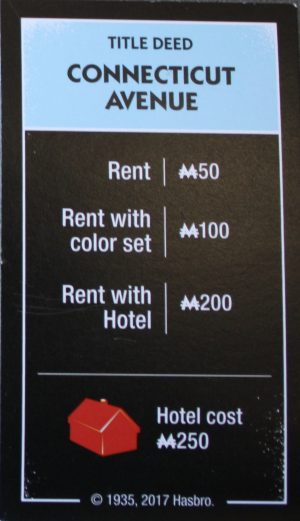 PARTS ONLY - Monopoly Board Game "Cheaters" Edition - "Connecticut Avenue" Title Deed Card Only