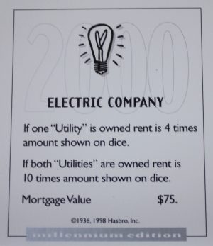 PARTS ONLY - Monopoly Board Game 2000 Millennium Tin Edition - (1) Electric Company Title Deed Card Only
