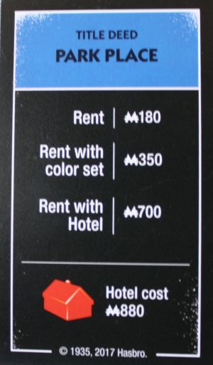 PARTS ONLY - Monopoly Board Game "Cheaters" Edition - "Park Place" Title Deed Card Only