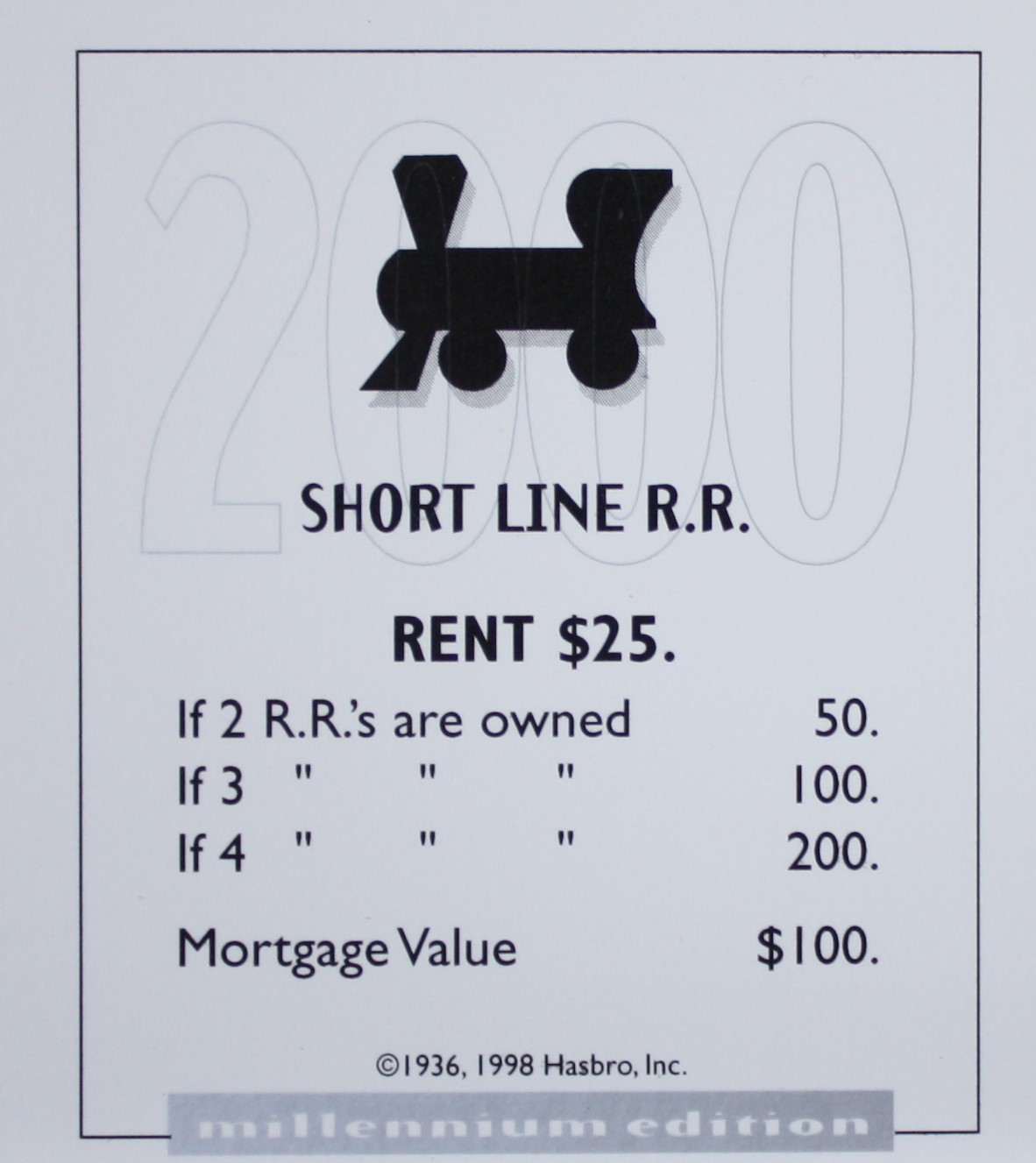 PARTS ONLY - Monopoly Board Game 2000 Millennium Tin Edition - (1) Short Line Railroad Title Deed Card Only