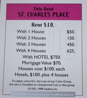PARTS ONLY - Monopoly Board Game 2000 Millennium Tin Edition - (1) St Charles Place Title Deed Card Only