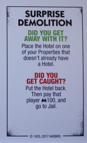 PARTS ONLY - Monopoly Board Game "Cheaters" Edition - Surprise Demolition Card Only