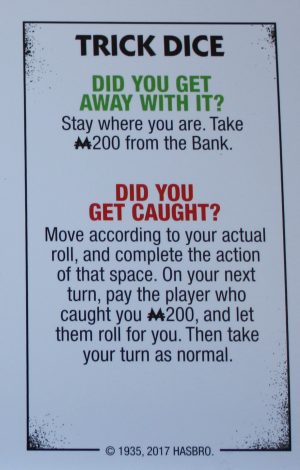 PARTS ONLY - Monopoly Board Game "Cheaters" Edition - Trick Dice Card Only
