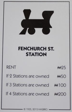 PARTS ONLY - Monopoly Board Game Hasbro 2013 Version - "Fenchurch St. Station" Card Only