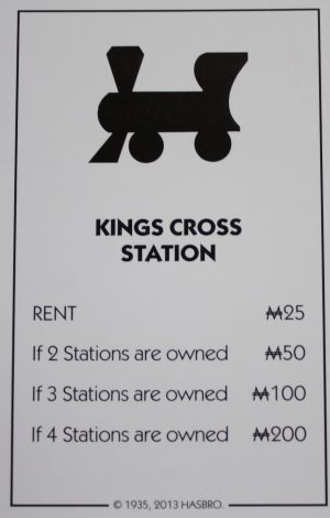 PARTS ONLY - Monopoly Board Game Hasbro 2013 Version - "Kings Cross Station" Card Only