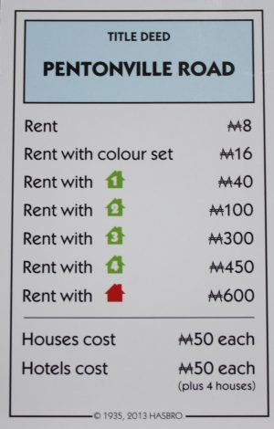 PARTS ONLY - Monopoly Board Game Hasbro 2013 Version - "Pentonville Road" Card Only