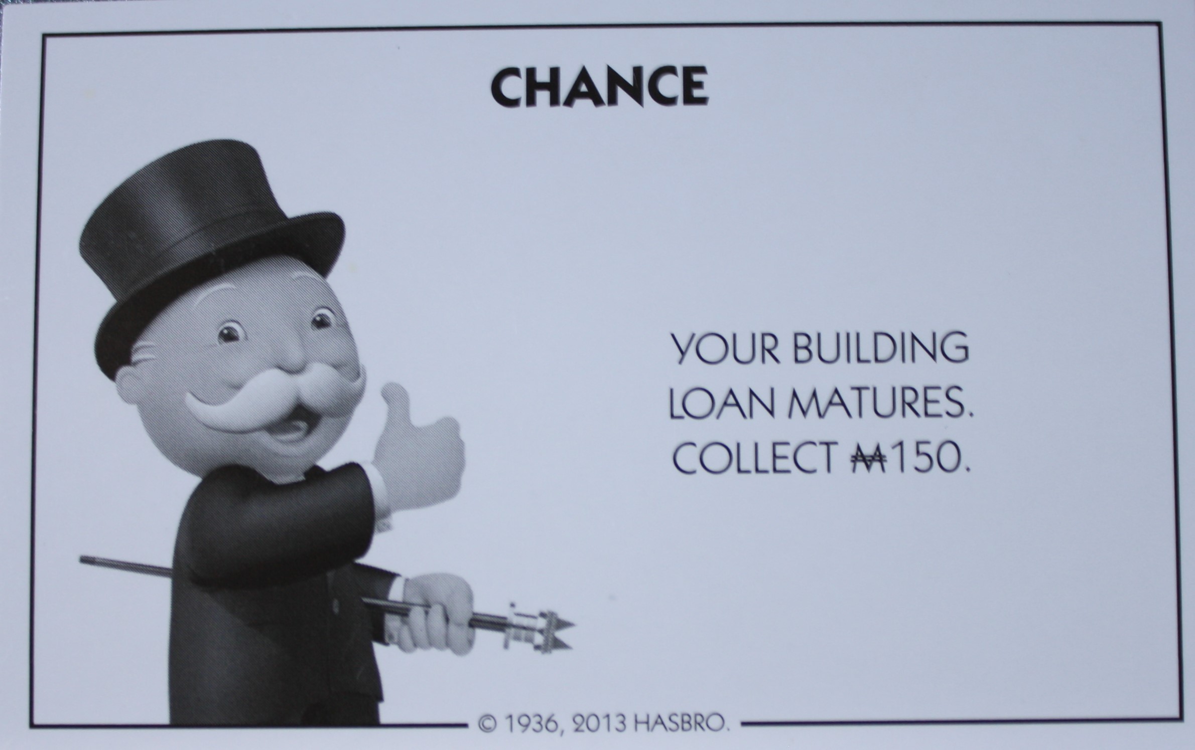 PARTS ONLY - Monopoly Board Game Hasbro 2013 Version - #10 Chance Card Only