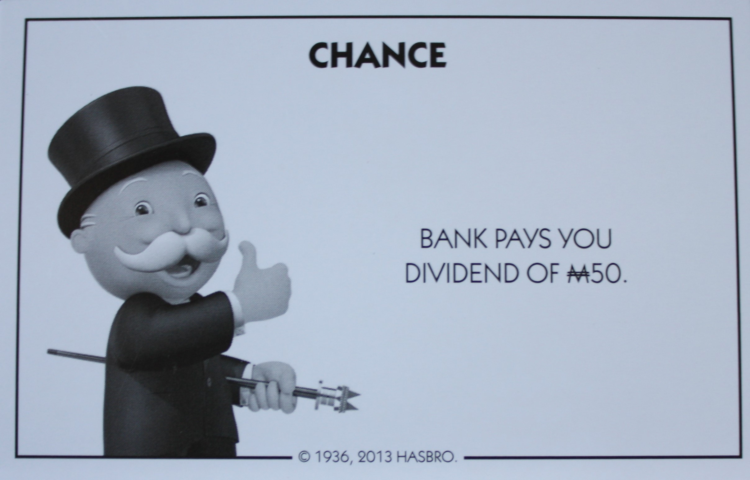 PARTS ONLY - Monopoly Board Game Hasbro 2013 Version - #3 Chance Card Only