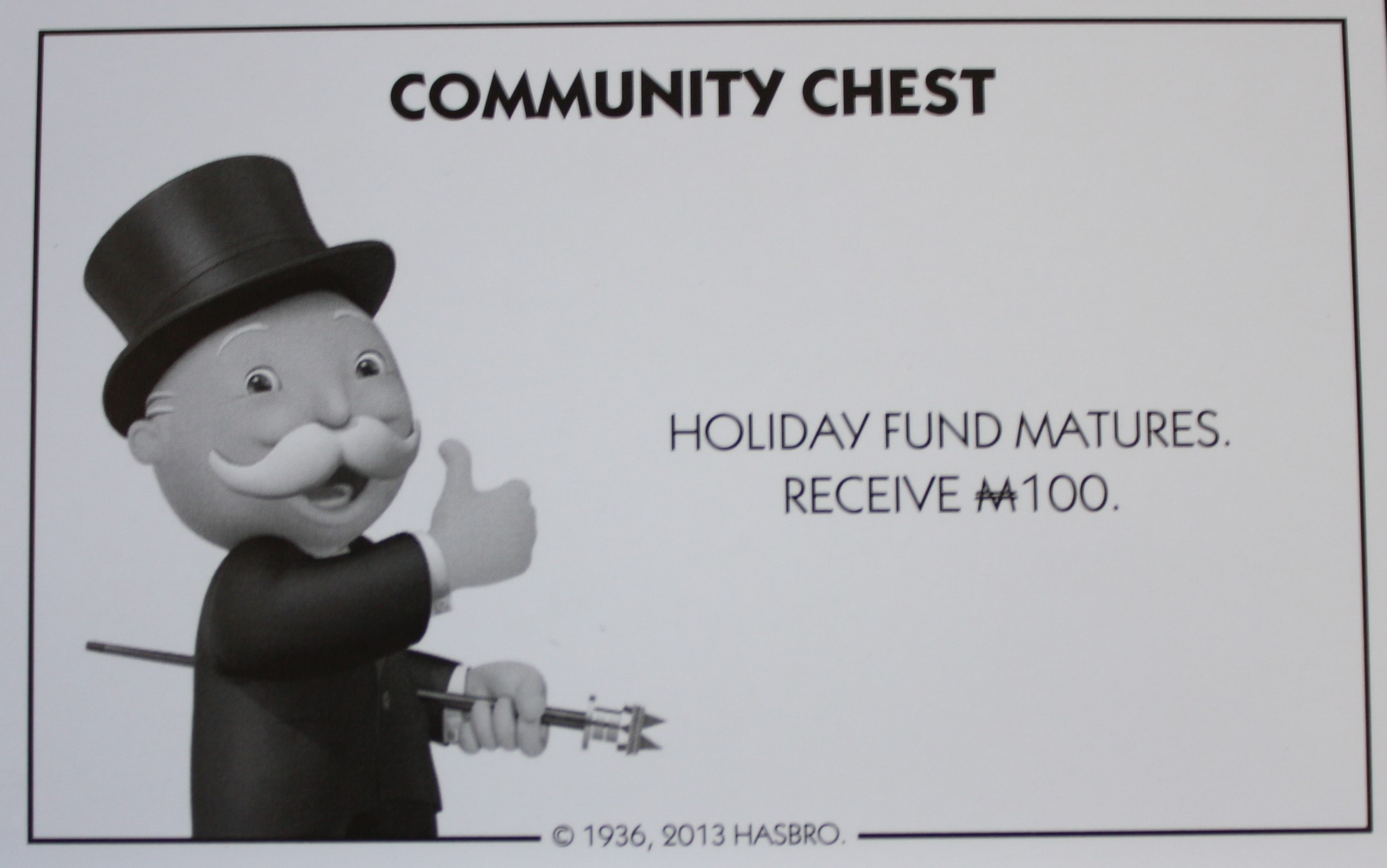 PARTS ONLY - Monopoly Board Game Hasbro 2013 Version - #7 Community Chest Card Only