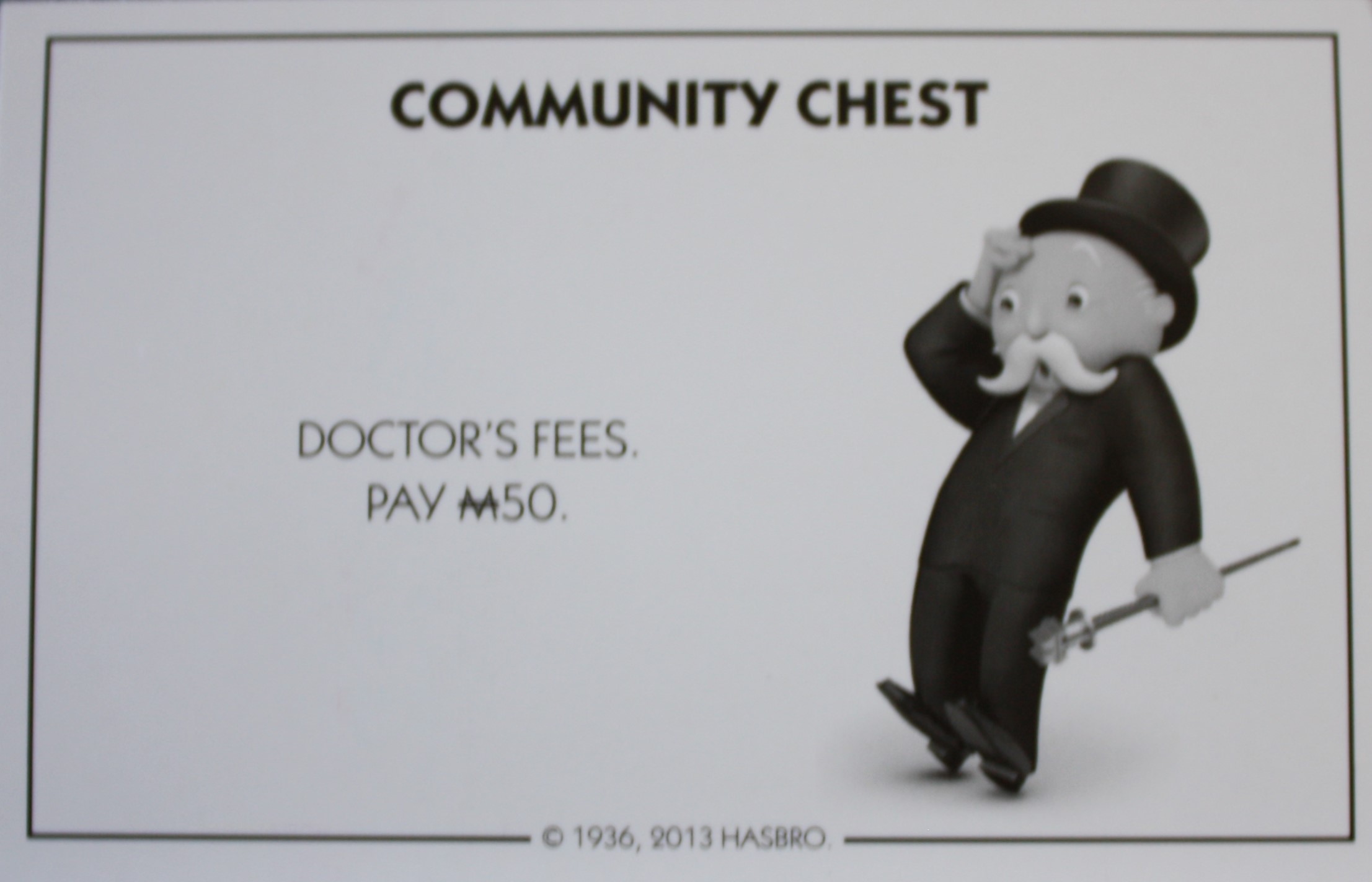 PARTS ONLY - Monopoly Board Game Hasbro 2013 Version - #9 Community Chest Card Only