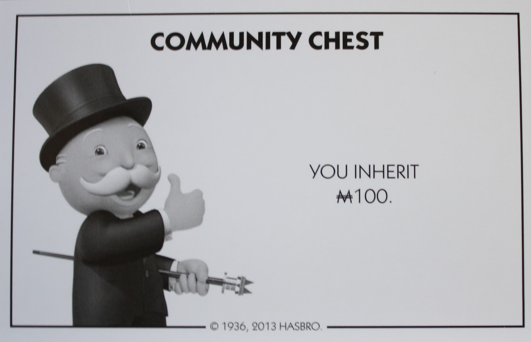 PARTS ONLY - Monopoly Board Game Hasbro 2013 Version - #13 Community Chest Card Only
