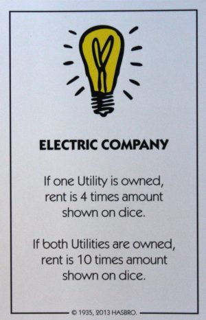 PARTS ONLY - Monopoly Board Game Hasbro 2013 Version - "Electric Company" Card Only