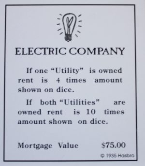 PARTS ONLY -Monopoly Board Game "1935 Deluxe First Edition Classic Reproduction" - "Electric Company" Title Deed Card